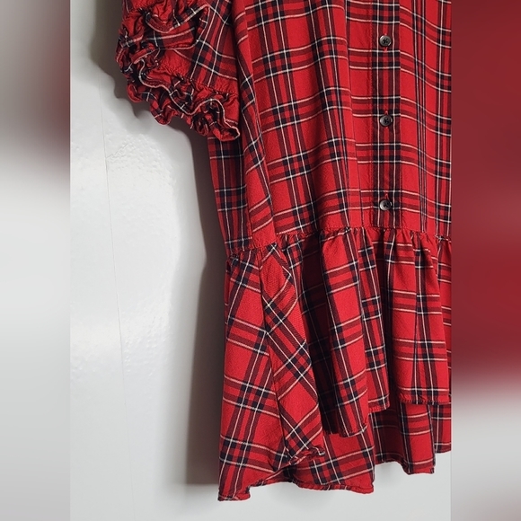 MADEWELL Red Plaid Ruffled Top. Button up. Ladies Size Medium. - Picture 4 of 15